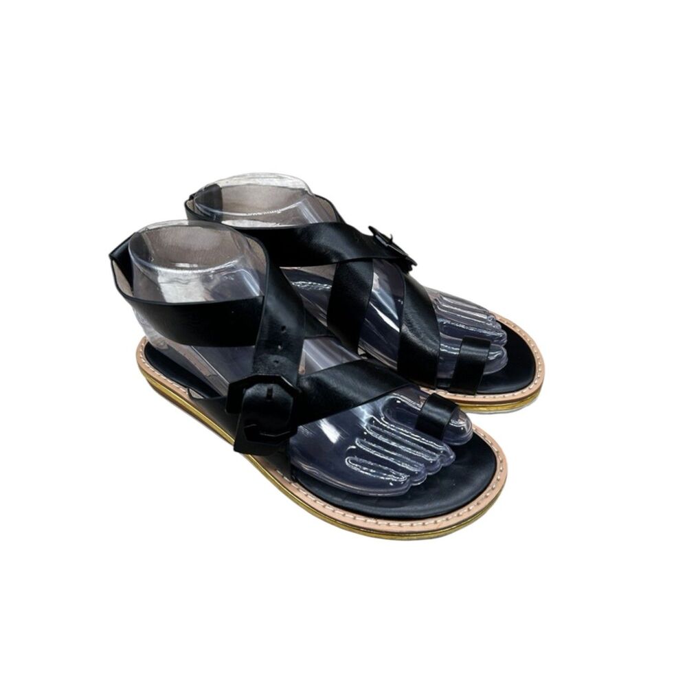 Louise Et Cie Micro Wedge Toe Loop Sandal Shoe Strappy Leather Black Women 6